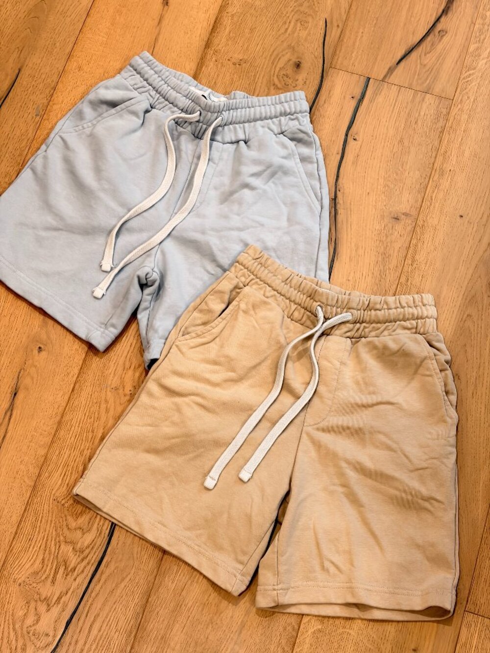 Bershka Pair of Two boys Light Blue & Tan Drawstring Shorts Bundle